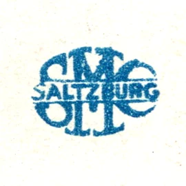 The Saltzburg's Merchandise Co. logo printed on a postcard back